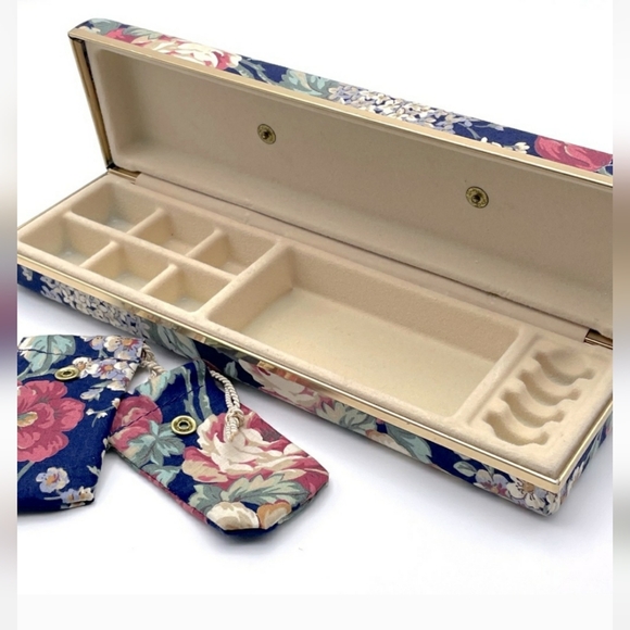 Vintage Accessories - Vintage Floral Jewelry Box - Blue and Cream